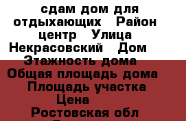 сдам дом для отдыхающих › Район ­ центр › Улица ­ Некрасовский › Дом ­ 20 › Этажность дома ­ 1 › Общая площадь дома ­ 30 › Площадь участка ­ 200 › Цена ­ 1 200 - Ростовская обл., Таганрог г. Недвижимость » Дома, коттеджи, дачи аренда   . Ростовская обл.,Таганрог г.